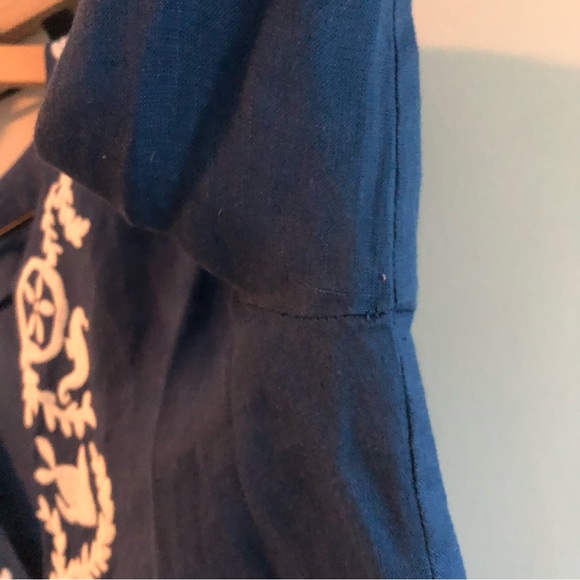 Lilly Pulitzer Amelia cobalt blue/royal blue & white 3/4 sleeve linen v neck top - Picture 6 of 9